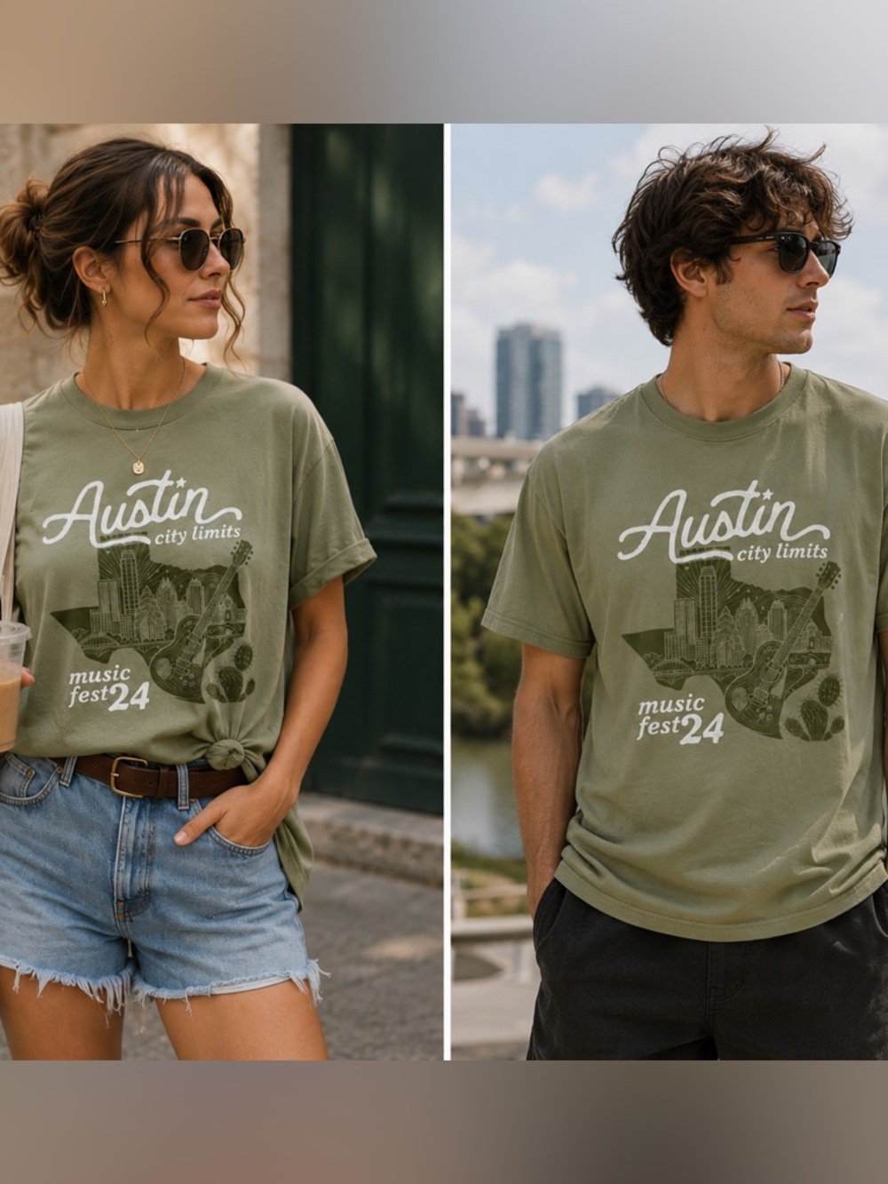 Austin City Limits Music Festival 24 ACL Olive Graphic Tee Large 2024 Unisex